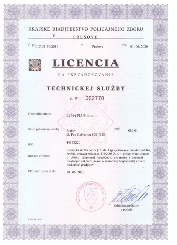 LICENCIA TECHNICKEJ SLUŽBY